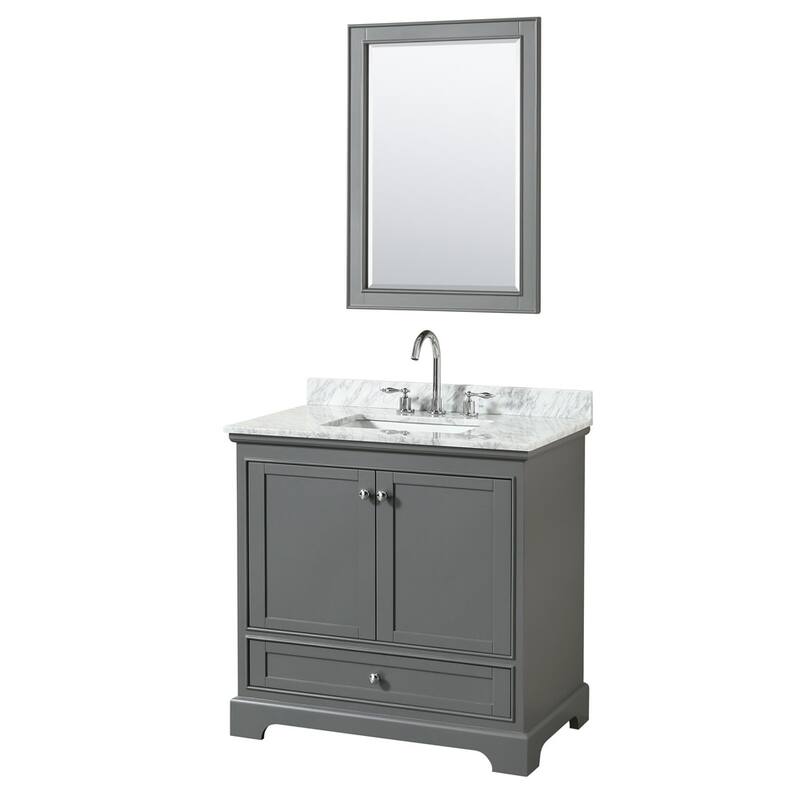 Wyndham Collection Deborah 36" Free Standing Single Vanity Set with - Dark Gray / White Carrara Marble Top / Polished - Steel Finish