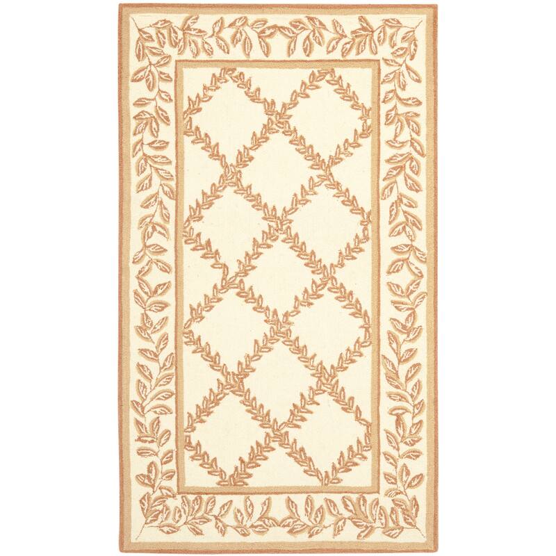 SAFAVIEH Handmade Chelsea Kimber Trellis French Country Wool Rug - 2'9" x 4'9" - Ivory/Camel - Rectangle