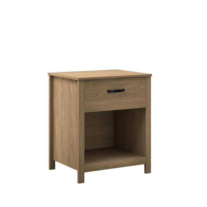 Wood Nightstand with Drawer and Open Shelf, Modern Bedside Table with Storage, Wooden End Table for Bedroom