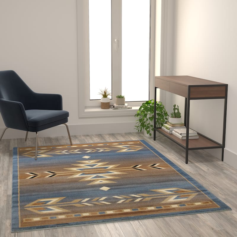 Multipurpose Southwestern Style Patterned Indoor Area Rug - 5' x 7' - Blue