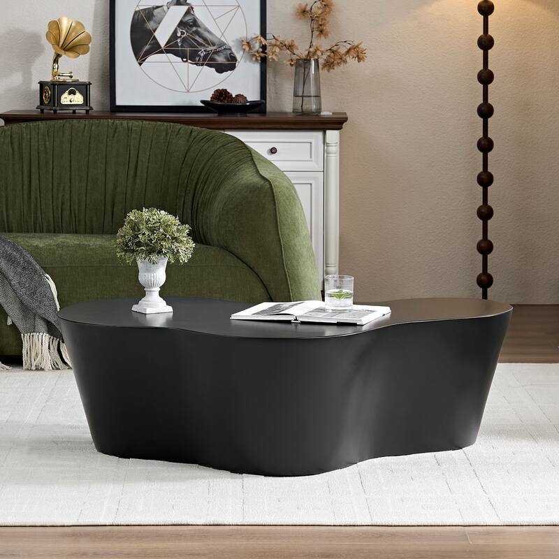 50" Unique Shape Sturdy Fiberglass Coffee Table, Tea Table for Living Room, No Need Assembly