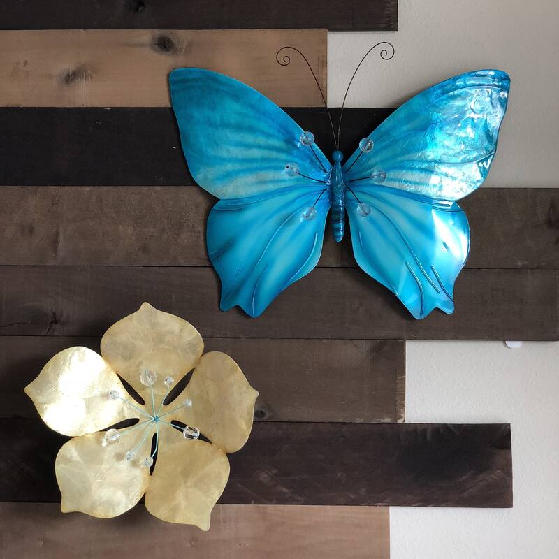 Butterfly Wall Decor Sea Blue With Beads (m2016) - 1 x 18 x 13