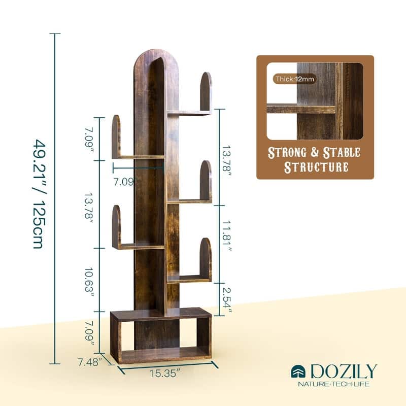 Cactus Tree Bookshelf - 15"D x 6.3"W x 49"H