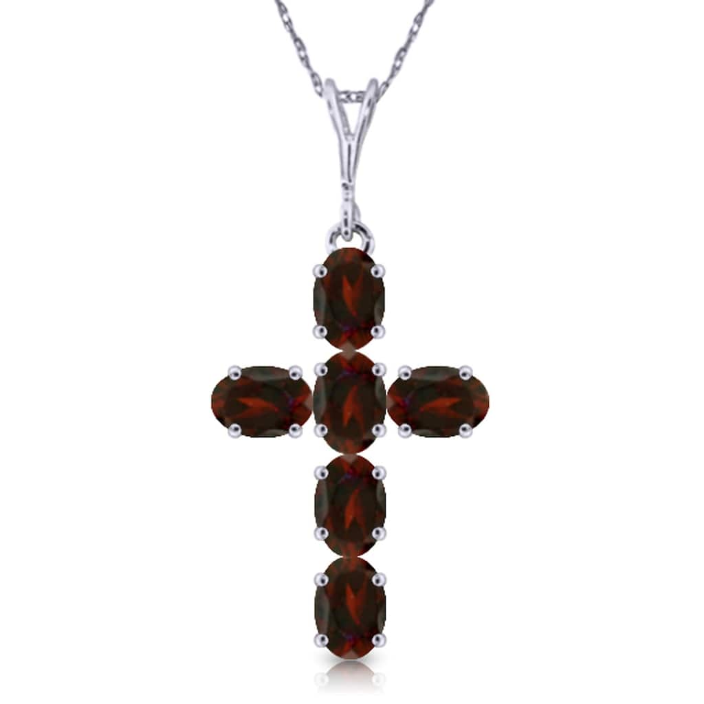 1.5 Carat 14K Solid Gold Cross Gemstone Necklace Natural Garnet
