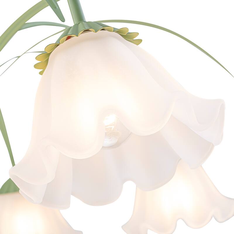 Botanical Green Chandelier with Floral Frosted Glass Shades