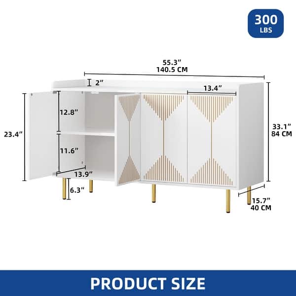 dimension image slide 1 of 2, Moasis 55" Kitchen Buffet Cabinet with Storage Sideboard Buffet Table with Doors
