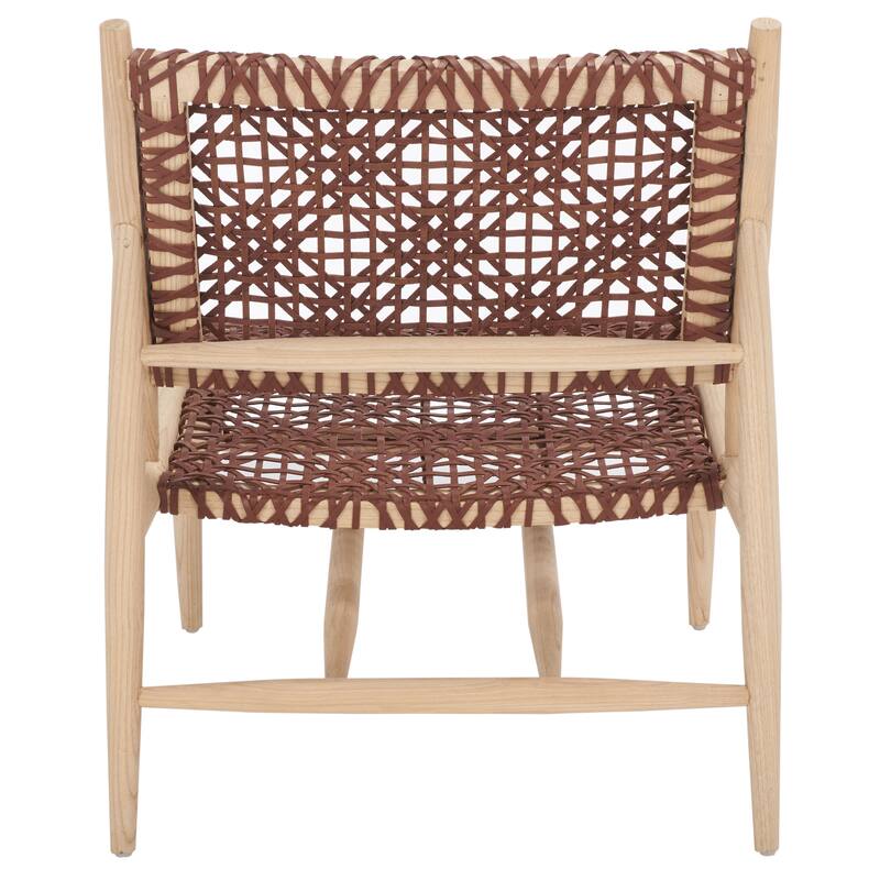 SAFAVIEH Queenie Bandelier Open Leather Weave Squared Accent Chair - 26" W x 32" D x 31" H - 26Wx31Dx31H