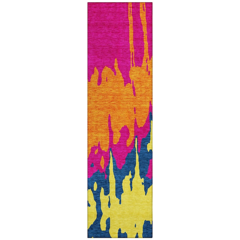 Machine Washable Indoor/ Outdoor Modern Abstract Chantille Rug