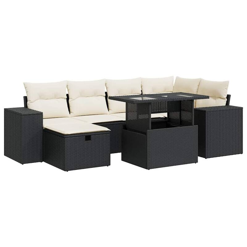 vidaXL Patio Sofa Set with Cushions Outdoor Furniture 7 Piece Poly Rattan