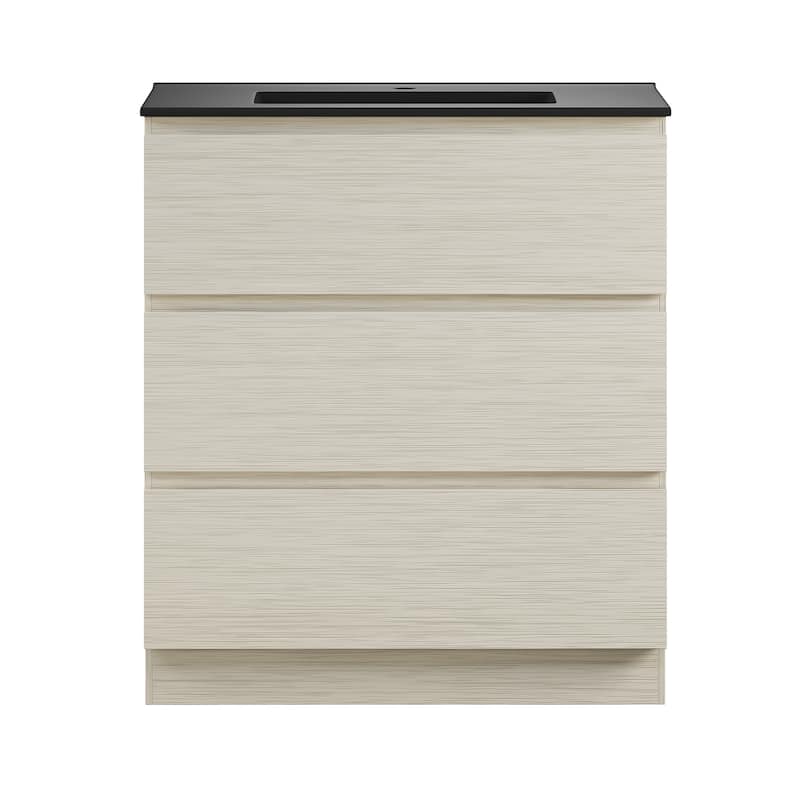 Liberte 30" Freestanding Bathroom Vanity In White Oak With Black Sink Top - 30