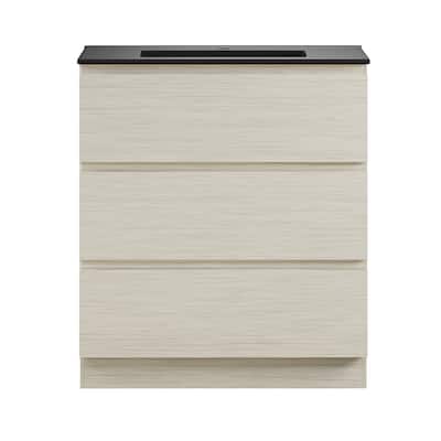 Liberte 30" Freestanding Bathroom Vanity In White Oak With Black Sink Top - 30
