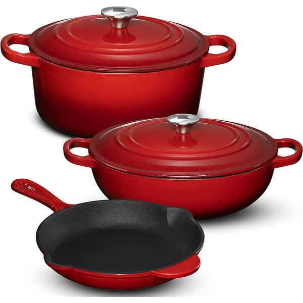 Denmay Geëmailleerd gietijzer kookgerei - 7-delige set met Dutch Oven