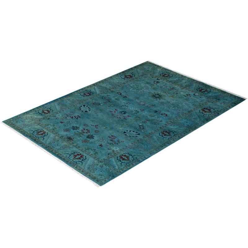Fine Vibrance, One-of-a-Kind Hand-Knotted Area Rug - Blue, 4' 3" x 6' 3" - 4' 3" x 6' 3"