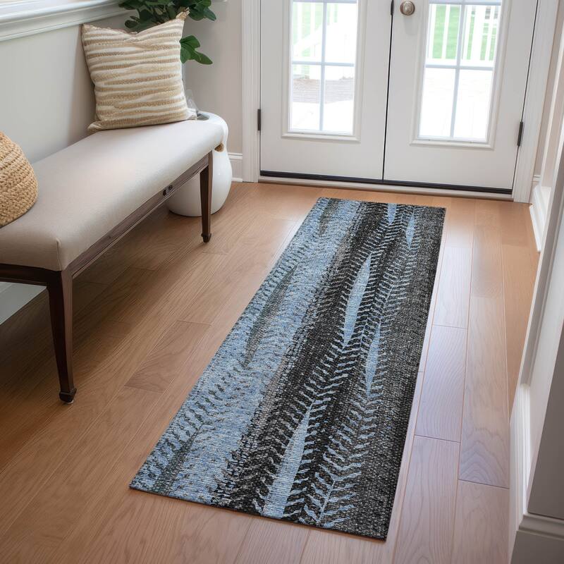 Machine Washable Indoor/ Outdoor Chantille Modern Imprints Rug - Blue - 2'3" x 7'6"