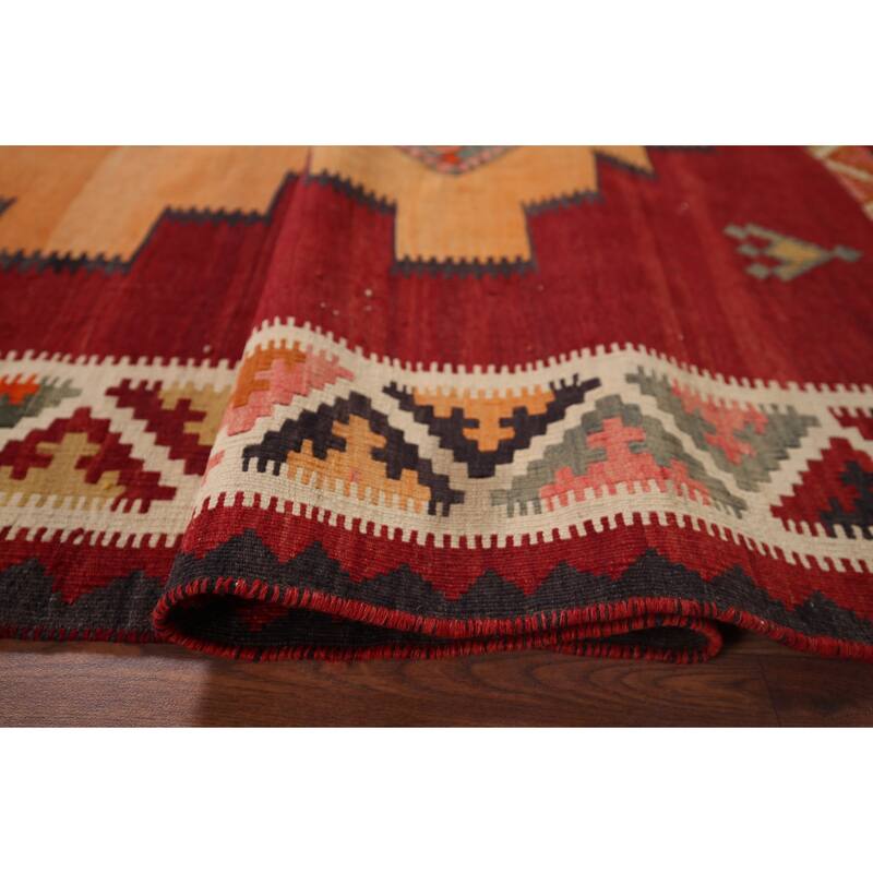Red Kilim Qashqai Persian Vintage Area Rug Flatweave Wool Carpet - 4'10"x 7'0"