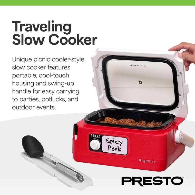 Presto 06019 8 Qt Nomad Portable Electric Slow Cooker, Locking Lid, Green/Gold