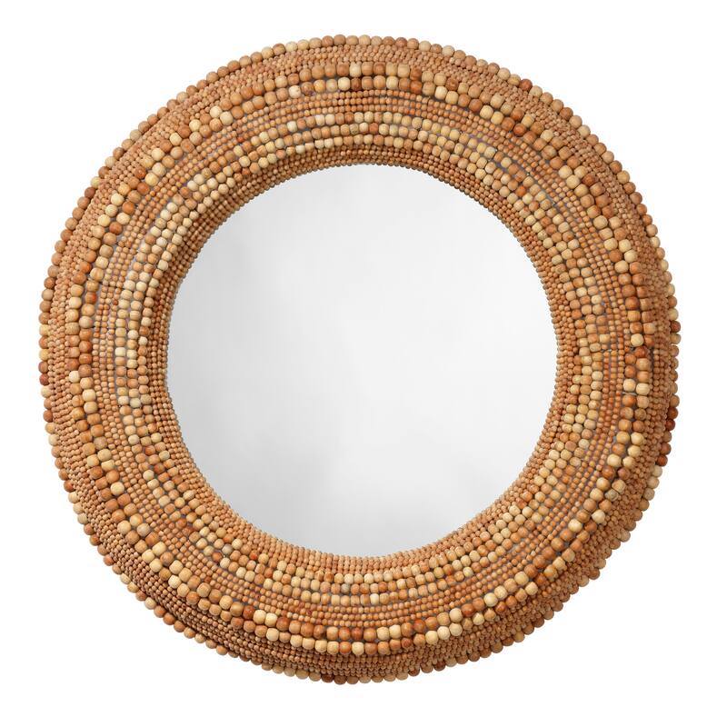 Jamie Young Strand Wood Beaded Round Wall Mirror - Natural