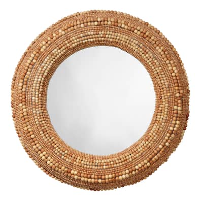 Jamie Young Strand Wood Beaded Round Wall Mirror