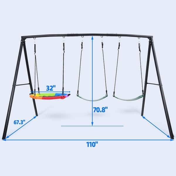 Hapfan 500lb Heavy Duty Metal Swing Sets for Backyard with Saucer Swing, 2 Belt Swings