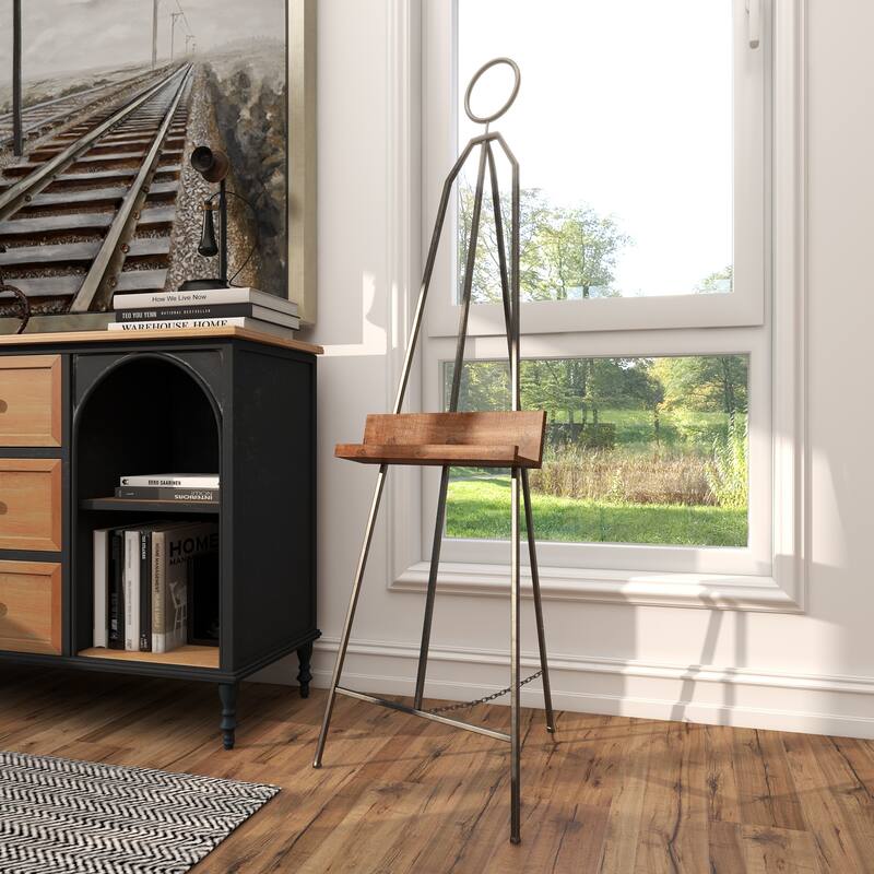 Black Metal Large Adjustable Display Easel with Chain Support and Wood Tray