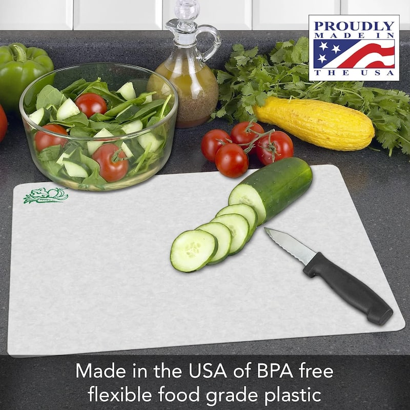 Flexible Cutting Board Mats Set of 3, Clear Frosted with Food Icons, Made in the USA of BPA Free Food Grade Plastic, 11.5” x 15”
