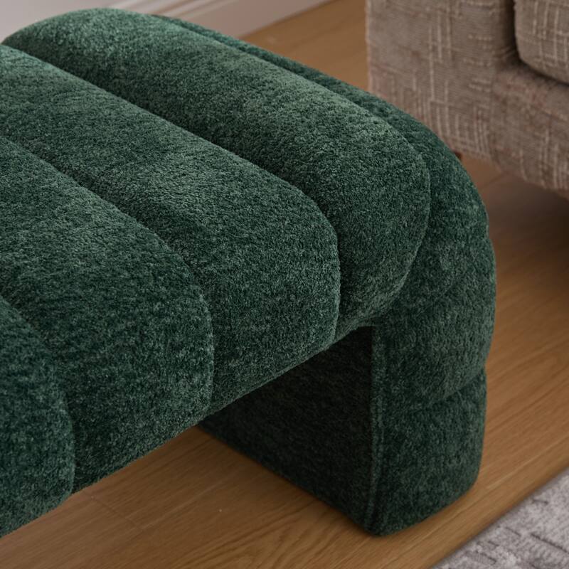 69.7" W Modern Chenille Bedroom Entryway Bench with Wood Legs