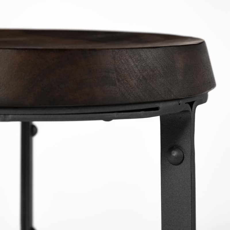 Neo Dark Brown Solid Wood Seat with Black Metal Frame Counter Stool - 15.8"W x 15.8"D x 26.3"H