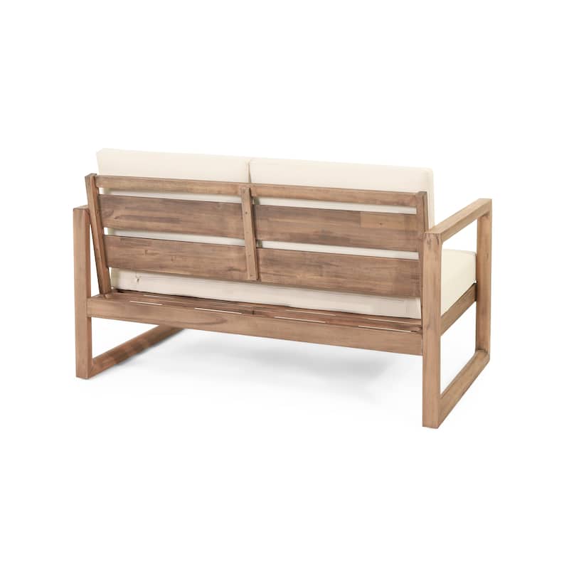 Stefan Acacia Wood Outdoor Loveseat and Coffee Table Set with Cushions by Christopher Knight Home