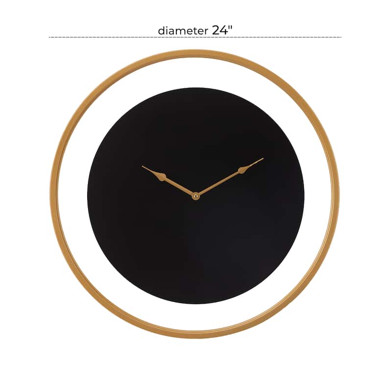 Metal Wall Clock with Gold Accents - Black - Roche River Decor - 2"W x 24"L x 24"H