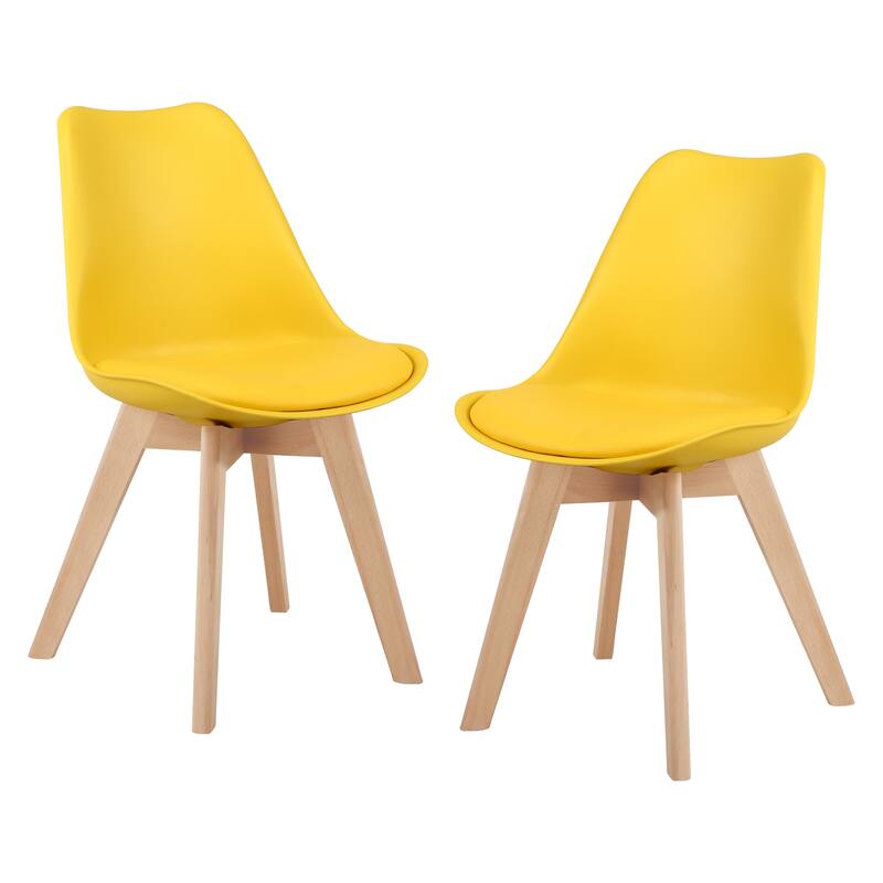 Dining Chairs Wooden Desk Chairs No Wheels Set of 2 - Yellow-2-Piece