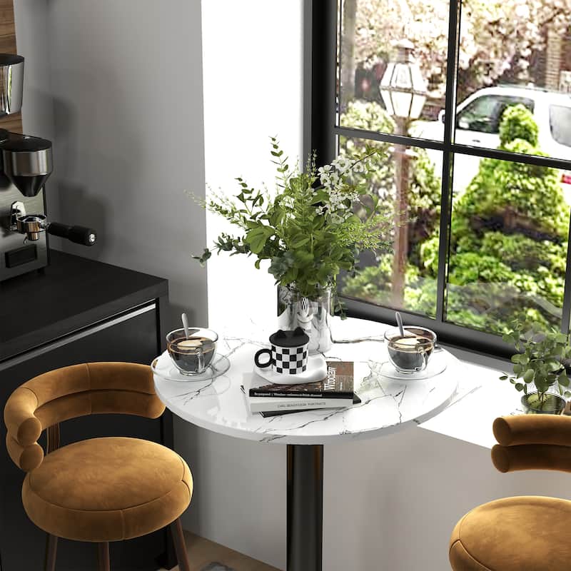Bar Table with Round Faux-marbled Top for Home Bar