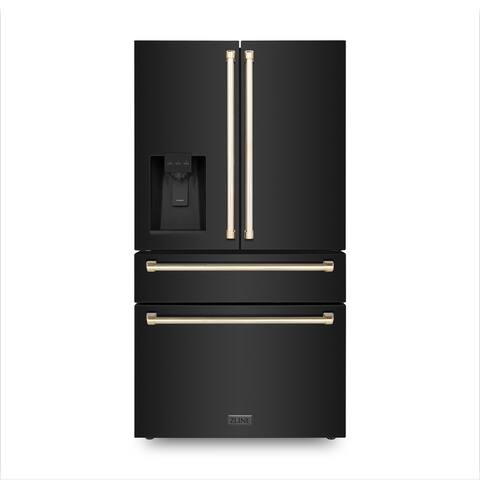 ZLINE 36" Autograph Edition 21.6 cu. ft French Door Refrigerator with Water and Ice Dispenser in Black Stainless Steel