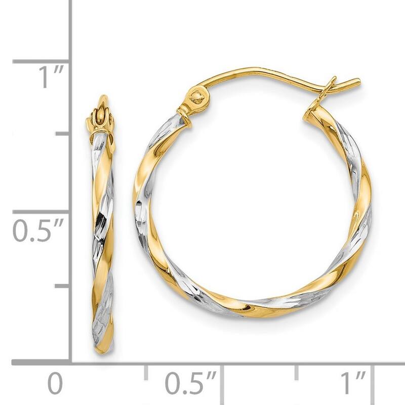 Curata 14k Yellow Gold White Rhodium Twisted 21mm Hoop Earrings