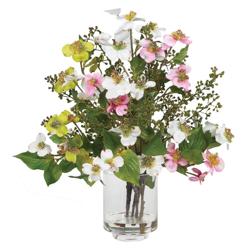 Silk Flower Arrangement Home Decor, Faux Floral Vase, Glam Pink Green White Flowers, Office Decor, 11x11x15 Inch - 15