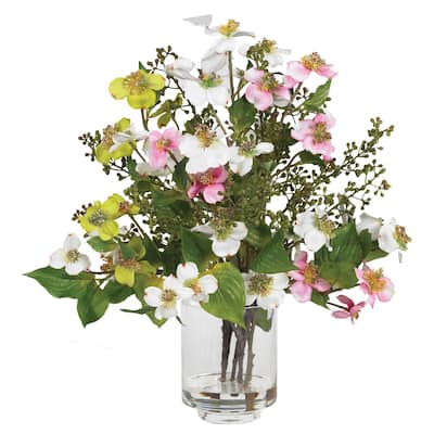Silk Flower Arrangement Home Decor, Faux Floral Vase, Glam Pink Green White Flowers, Office Decor, 11x11x15 Inch - 15
