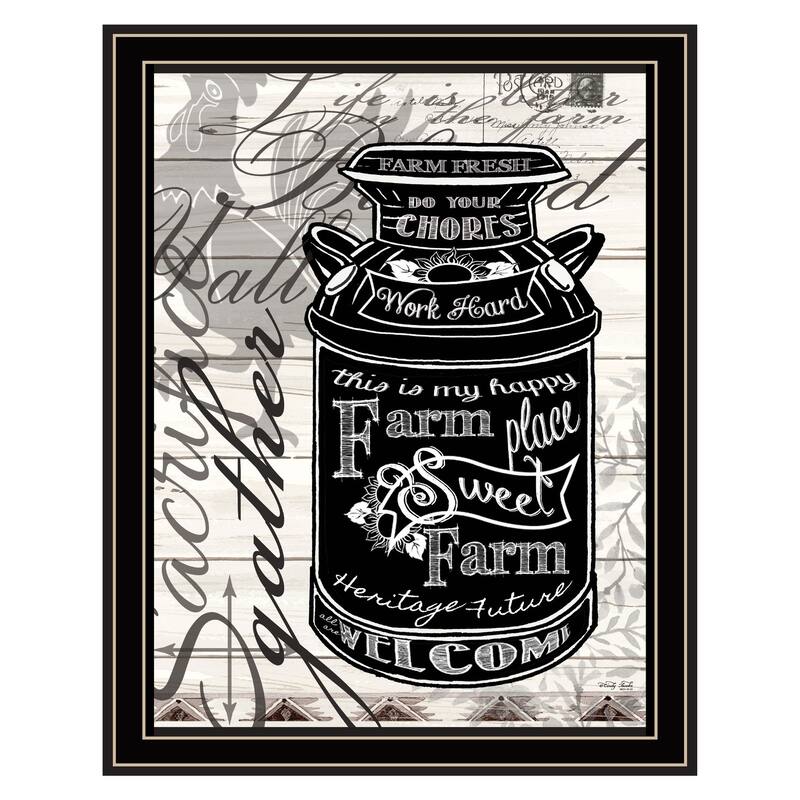 TrendyDecor4U Contemporary "FARM SWEET FARM MILK CAN" Framed Print Wall Art - Multi