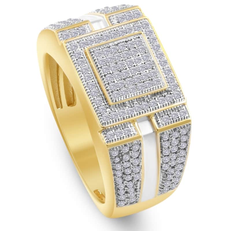 Men's 1/4 CT. T.W. Diamond Micro Cluster Square Stepped Ring in Yellow Gold