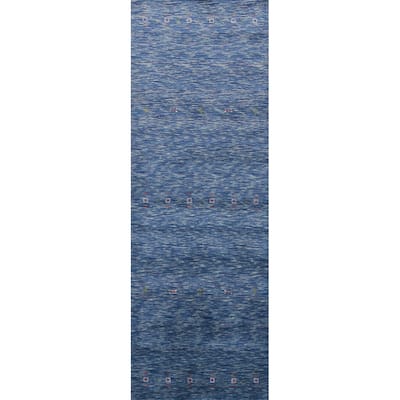 Hand Knotted Oriental 100% Wool Carpet Tribal Tribal Navy Blue & Blues Gabbeh Runner Rug - 9' 10'' X 2' 7''