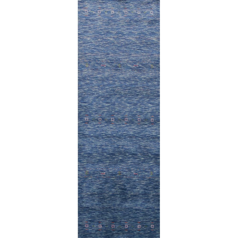 Hand Knotted Oriental 100% Wool Carpet Tribal Tribal Navy Blue & Blues Gabbeh Runner Rug - 9' 10'' X 2' 7''