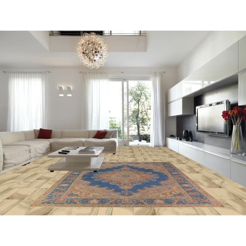 Blue Traditional Tabriz Persian Rug Hand-Knotted Wool Carpet - 9'4"x 12'7"