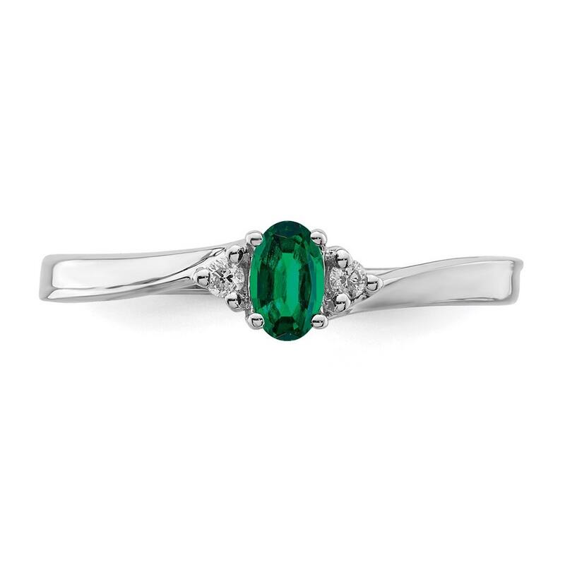 Curata 925 Sterling Silver Rhodium Plated Created Emerald Ring