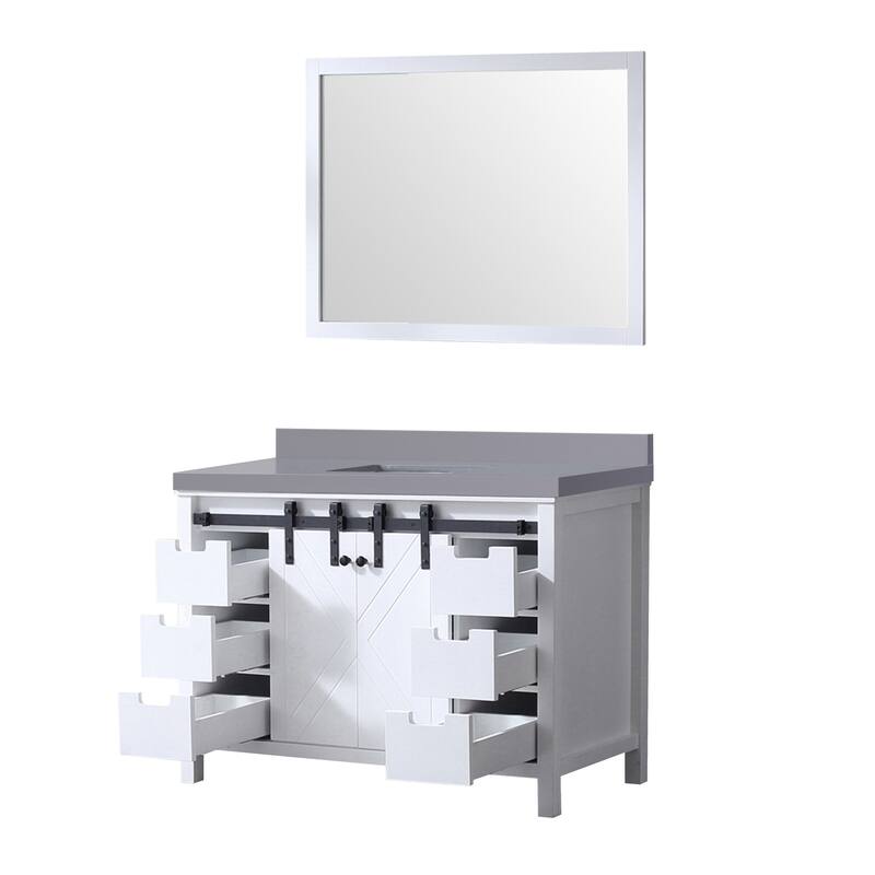 Marsyas Bath Vanity, Grey Quartz Countertop and Mirrors