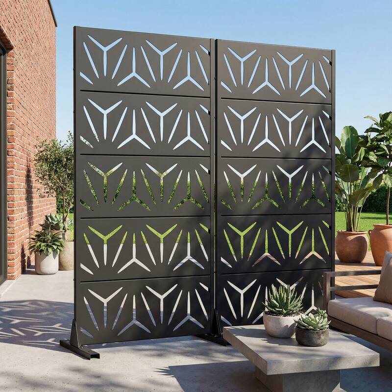 Dovelina Outdoor Freestanding Metal Privacy Screen Decorative Garden Fence (Set of 2) - Black - 59"x30"