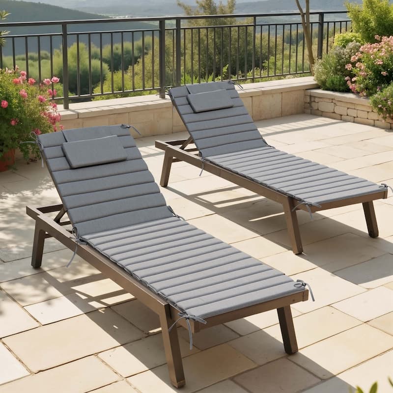Outdoor Chaise Lounge Cushion Quilted Patio Sun Lounger Pad with Straps - 2PC - New Light Grey, Fits 78"-82" chaise