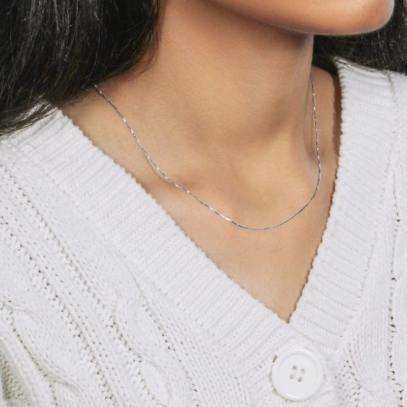 MayaMila 10k Solid White Gold Classic Box Chain Necklace 0.6mm