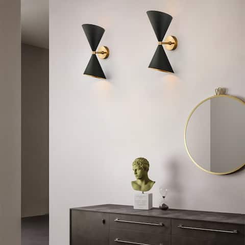 Light Up and Down Wall Sconce in Black/Brass - Black+Gold - 6.3Inch