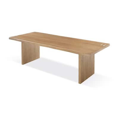 Rux 95 Inch Dining Table, Rectangular, Live Edge Wire Brushed Brown Wood