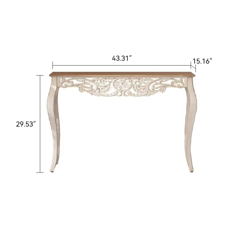 Roomfitters Vintage Carved Wood Console Table, Antique French Country Entryway Accent Table with Curved Legs, Natural Wood