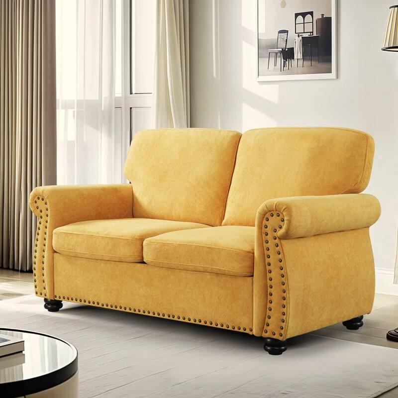 Velvet Loveseat, Upholstered 2 Seater Couch with High-Density Foam, Small Sofa Couch with Solid Wood Legs and Tufted Back
