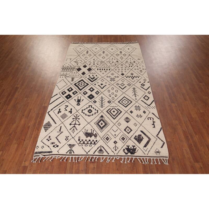 All-Over Trellis Moroccan Ivory Area Rug Handmade Wool Carpet - 6'0"x 9'11"
